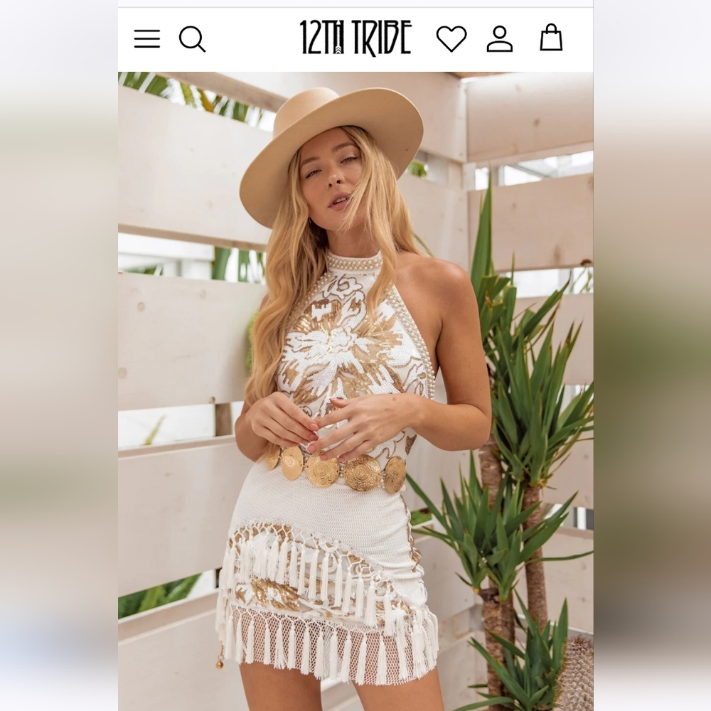 12th tribe dress. Like Gold Dust White Sequin Fringe Dress
